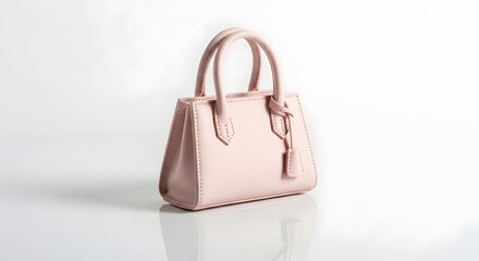 Elegant Light Pink Leather Handbag on White Reflective Surface - Fashion Accessory