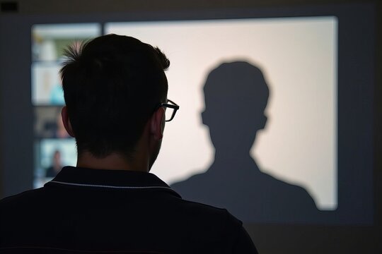 Shadowy Figure: Group Video Conference Meeting with Abstract Shapes
