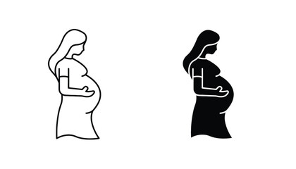 Pregnant woman silhouette in profile, showing expectant belly and gentle hand hold.