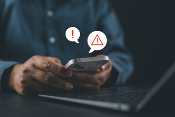 Cybersecurity threat from fake email and SMS alerts on smartphone, with red warning icons indicating phishing messages, identity theft risk, and online fraud targeting mobile users