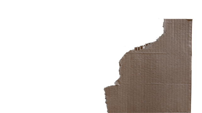 A low-angle cutout of torn, smooth cardboard, an empty plate with copy space. Transparent cutout in PNG format.