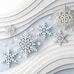 Full hd 4k stock image download White paper cut layered snowflakes on wavy white background with light blue gradient
