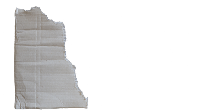 A torn left-corner cutout of smooth cardboard, an empty plate with copy space. Transparent cutout in PNG format.