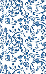 Vector seamless floral wallpaper series with blackberries and swirls. Wedding backgrounds, page decorations, fabric, carpet and scarf patterns. Floral ornamental motifs in Eastern and Turkish style.	