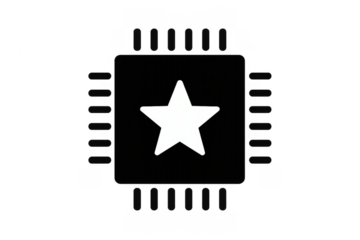 Computer chip with star icon representing quality computing