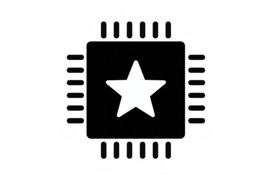 Computer chip with star icon representing quality computing