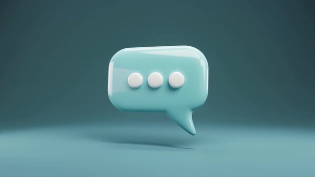 3D Rendered Light Blue Speech Bubble Icon with Three White Dots Indicating Typing or Loading Keywords: speech bubble, chat, message, communication, dialogue, conversation, notification, thinking