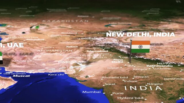 Flight from Abu Dhabi UAE to New Delhi INDIA with flag pins