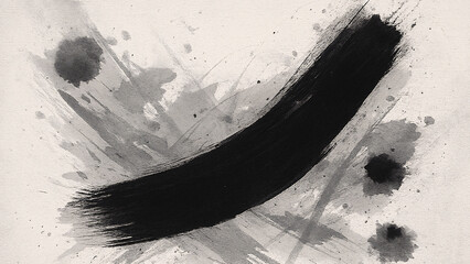 Minimalist Black Ink Brushstroke Abstract Art with Monochrome Texture