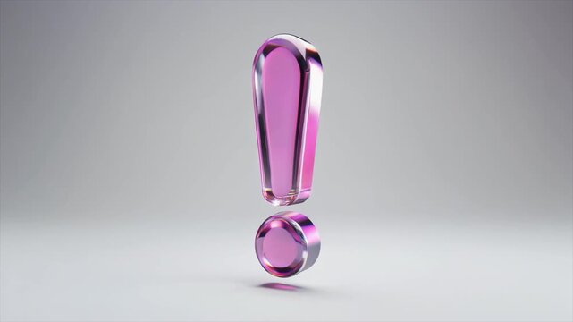 Translucent Pink Glass Exclamation Mark Symbol on a Light Gray Background punctuation attention