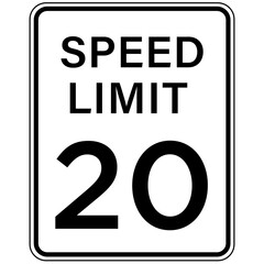 20 MPH Speed Limit Road Signs.Warning Traffic Road Street Metal Sign