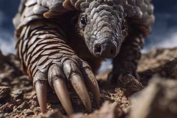 Low Angle Macro Shot of Pangolin Claws and Snout