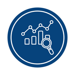 Business analytics icon with graph and magnifying glass isolated on transparent background