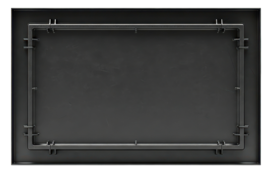 Black rectangular plastic frame with industrial texture on a transparent background
