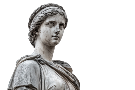 Timeless marble statue of a woman isolated on transparent background, exuding grace and elegance, a testament to classical artistry and enduring beauty