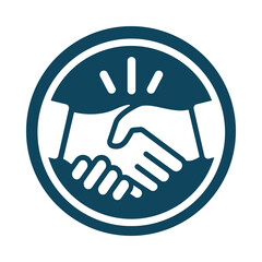Handshake icon in blue circle isolated on transparent background