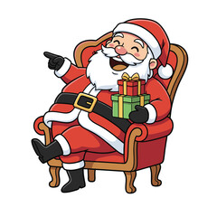 Laughing Santa Claus Sitting on Chair With Christmas Gifts