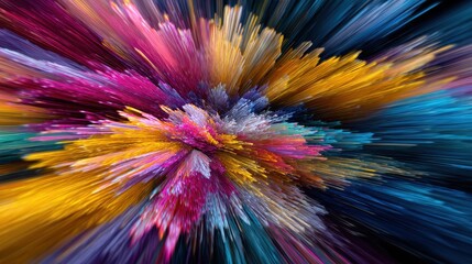 Obraz premium Vibrant abstract explosion of colorful sharp particles spreading outwards.