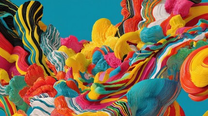 Vibrant Multicolored Abstract Textile Art with Wavy Textured Strands