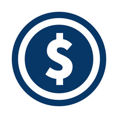 Dollar sign in blue circle isolated on transparent background