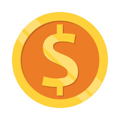 Gold dollar coin with dollar sign isolated on transparent background