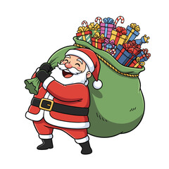 Santa Claus Carrying a Big Sack Full of Christmas Gifts