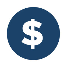 Dollar sign in blue circle isolated on transparent background
