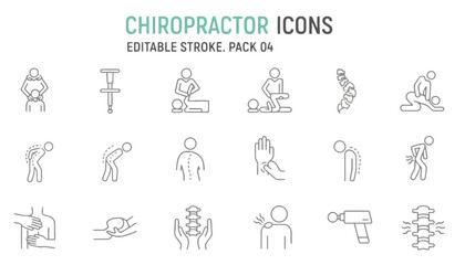 Chiropractor icons illustrating spinal health and treatment options