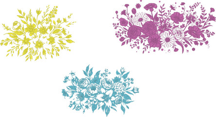 set of flowers victor design cyan and magenta  