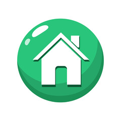 Green home button icon isolated on transparent background