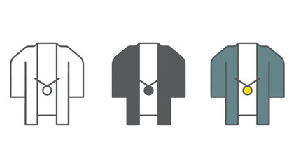 Modern, stylized icons representing formal jackets or suits in different color variations.