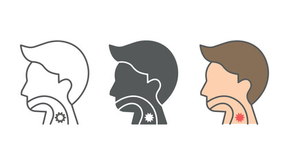 Illustration of a person's head profile showing sore throat and infection