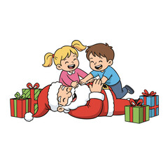 Kids Tickling Santa Claus &ndash; Cute and Fun Christmas Scene
