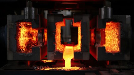 Molten Metal Flowing Through Industrial Mold in Advanced Metal Foundry Process