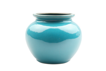 Turquoise ceramic vase isolated on transparent background, showcasing its smooth, glossy surface and rounded form, perfect for home decor and floral arrangements, adding a touch of elegance