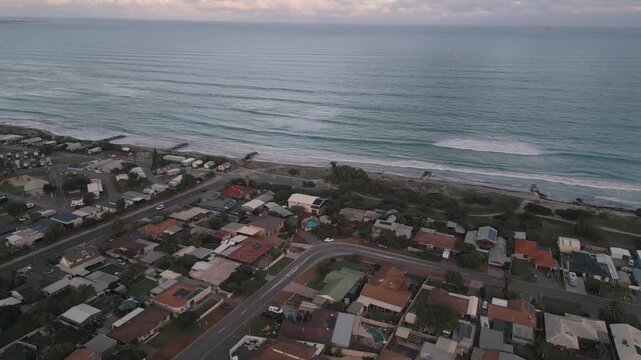 Drone footage of a residential area in Geraldton next to Sunset Beach.