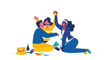 A vibrant flat vector illustration depicting a diverse group of friends sharing laughter and enjoying a joyful moment together symbolizing friendship and happiness