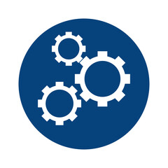 Blue circle with white gears isolated on transparent background