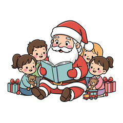 Santa Claus Reading Storybook to Children &ndash; Cute Christmas Scene