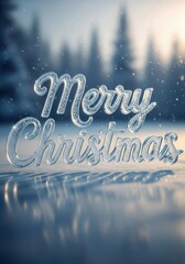 Merry Christmas Ice Sculpture on Frosty Snow