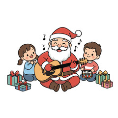 Santa Claus Singing and Playing Guitar With Children &ndash; Christmas Music Scene