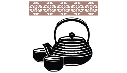 Traditional teapot and cups for serene tea ceremony, evoking calm and cultural heritage.