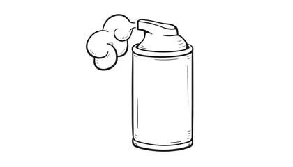 Hand-drawn illustration of a spray can dispensing foam on a white background