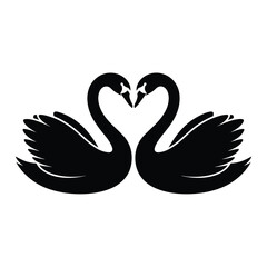 Two black swans forming a heart shape silhouette