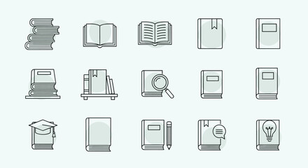 Explore knowledge with a collection of book icons perfect for learning designs education resources library promotions and back to school campaigns, Generative AI.
