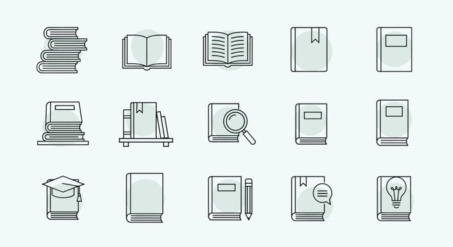 Explore knowledge with a collection of book icons perfect for learning designs education resources library promotions and back to school campaigns, Generative AI.