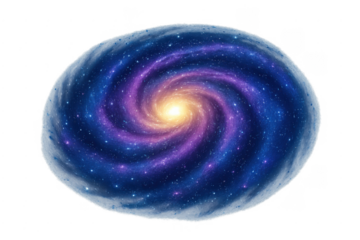 Spiral galaxy with glowing core on transparent background