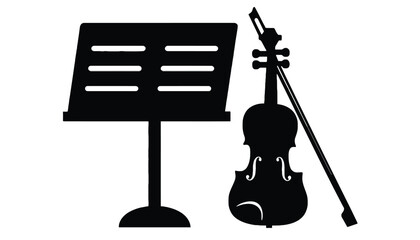Elegant violin and music stand symbolize classical music and artistic expression.