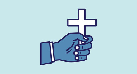 Obraz premium Uplifting faith concept: A hand holding a cross against a serene blue background symbolizing hope belief and spiritual strength in times of challenge, Generative AI.