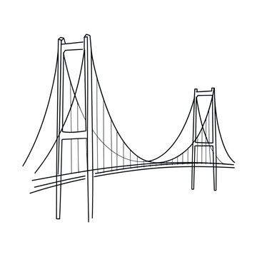 Hand drawn sketch of a suspension bridge with cables and towers